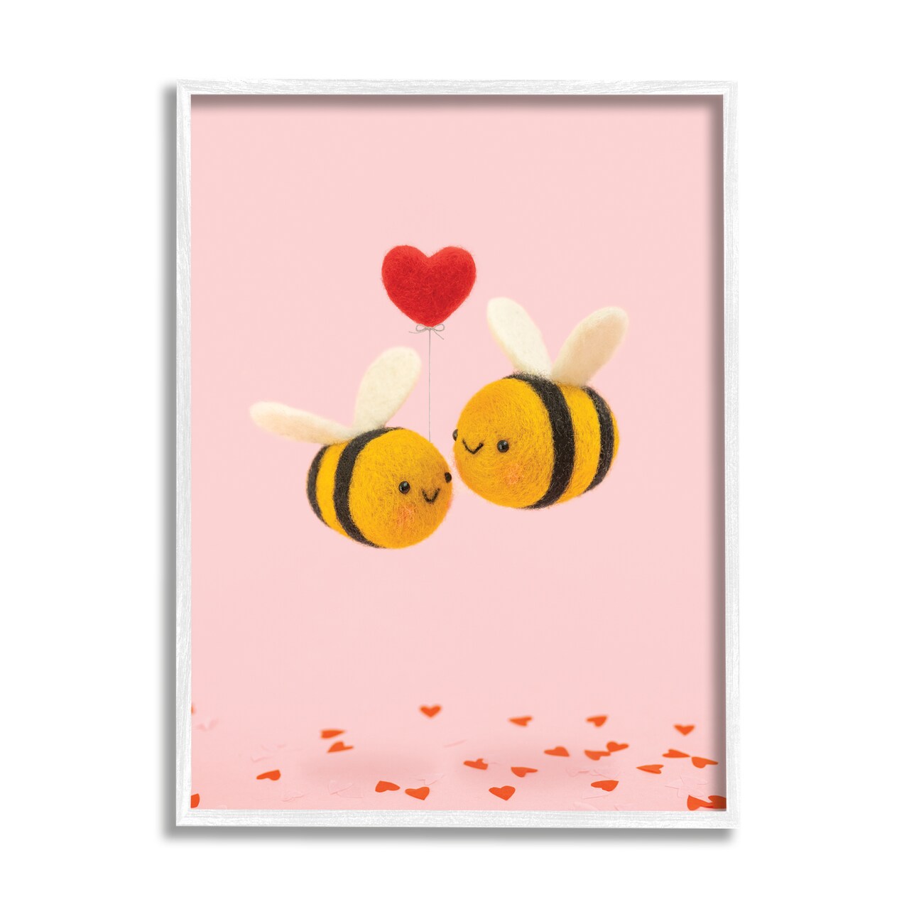 Stupell Industries Romantic Bumblebees Pink Hearts Black Framed Giclee Art